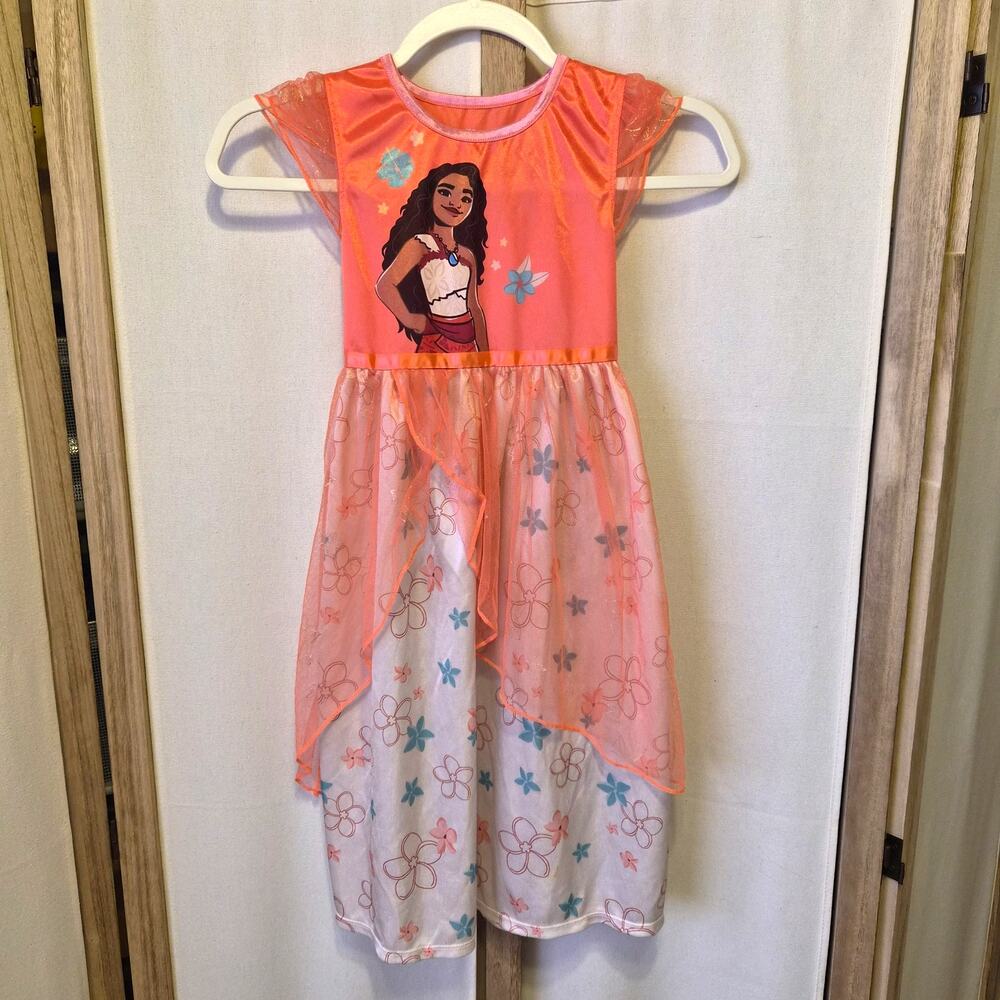 Disney Moana 2 Girls 5-6Y Princess Dress Orange Nightgown Flame Resistant